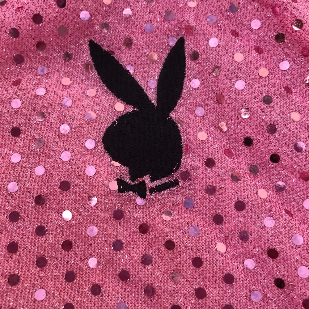 Pink Black Playboy shirt dog pet bunny sequin top